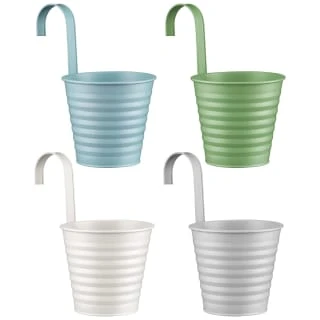 B&M Ribbed Matt Tin Hooked Pot Planter - Grey - Image 2