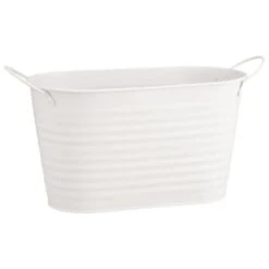 B&M Ribbed Matt Tin Trough With Handles - Cream