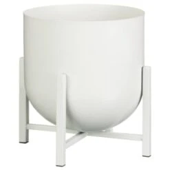 B&M White Metal Planter On Stand